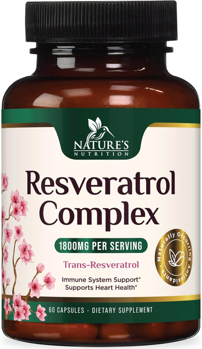 Resveratrol 1800mg - Extra Strength Trans-Resveratrol & Antioxidants - Healthy Aging Supplement & Immune Support for Digestive & Heart Health with Resveratol, Natural Vegan Reservatrol
