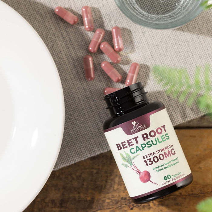 Beet Root Powder Capsules - Supports Athletic Performance, Digestive Health, Immune System - Nature's Beet Root Extract Supplement 1300mg per Serving - Vegan, Gluten Free, Non-GMO