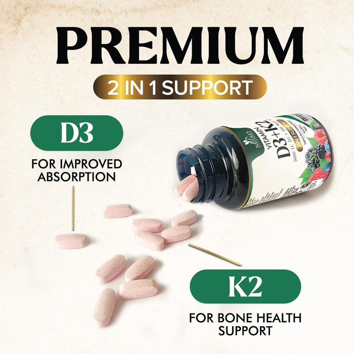 Vitamin D3 + K2 (MK-7) 5000 IU + 100 mcg - 120 Tablets