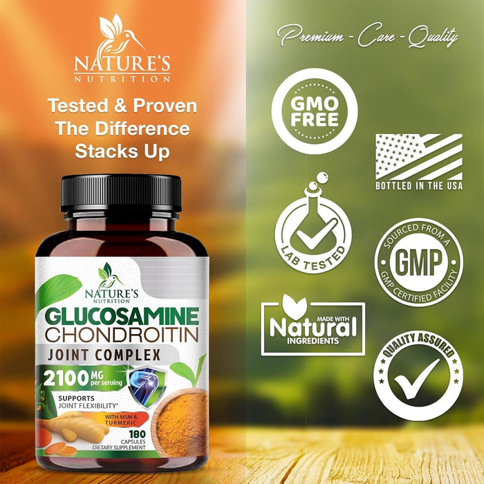 Glucosamine Chondroitin MSM Complex - Joint Support Supplement Turmeric & Boswellia, Triple Strength Glucosamine Capsules - Support for Joint Health & Mobility with Quercetin Bromelain