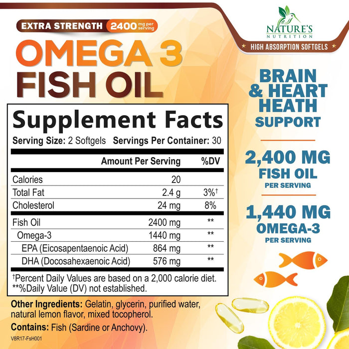 Omega-3 Fish Oil 2400 mg - 60 Softgels
