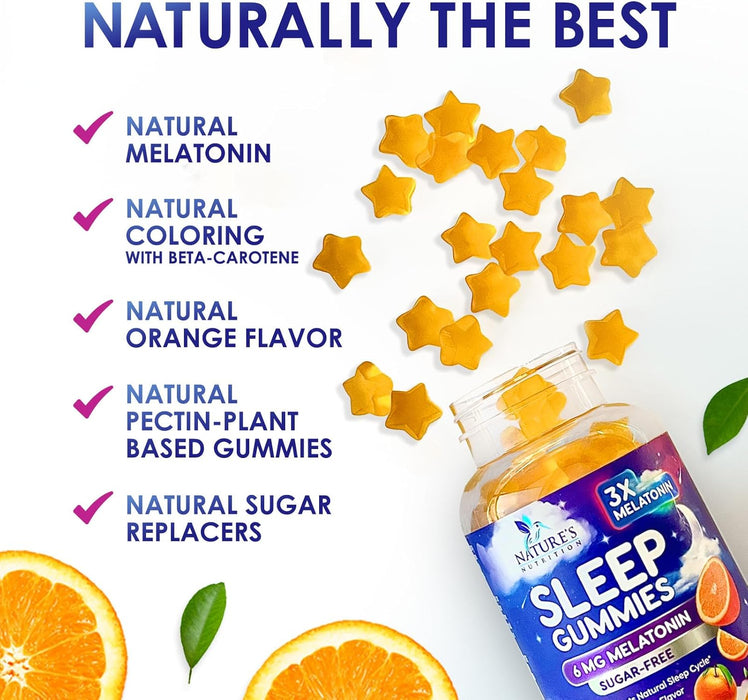 Melatonin Sleep Gummies Sugar Free - 6 mg Natural Melatonin Sleep Gummies for Adults, Extra Strength Sleep Gummy Supplements, Occasional Sleeping Support Supplement, Gomitas para Dormir