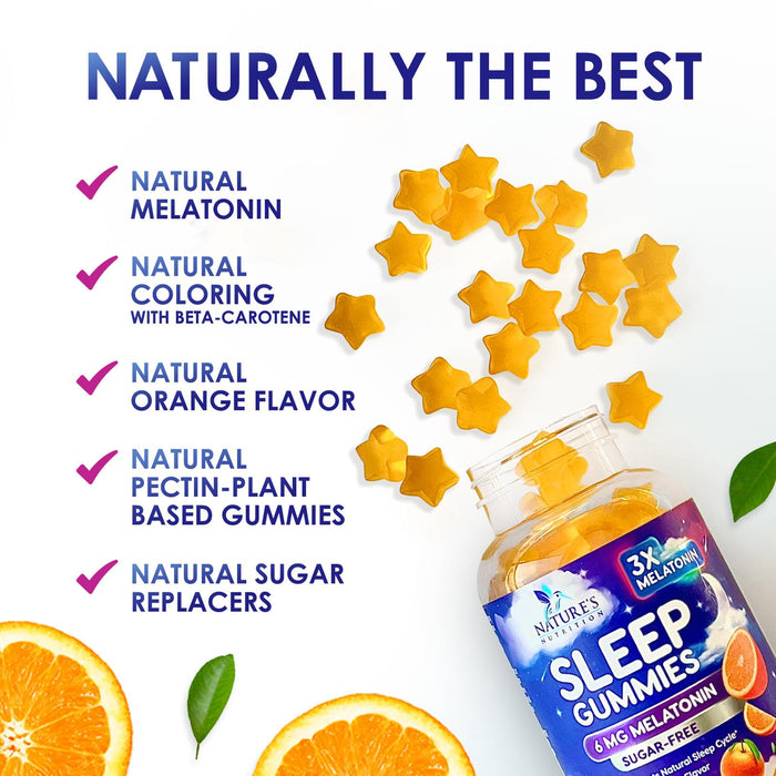 Melatonin Sleep Gummies Sugar Free - 6 mg Natural Melatonin Sleep Gummies for Adults, Extra Strength Sleep Gummy Supplements, Occasional Sleeping Support Supplement, Gomitas para Dormir