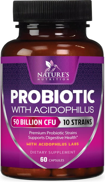 Probiotics 60 Billion CFU per Serving - 10 Strains + Prebiotics - Digestive Health, Gut & Immune Support - Supports Occasional Constipation, Gas & Bloating for Women & Men Shelf Stable - 60 Capsules