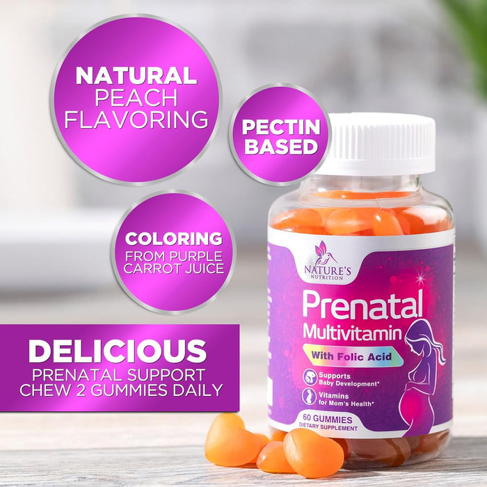 Nature's Prenatal Multivitamin Gummy with Folic Acid, Prenatal Vitamins w/Folate, Choline, Vitamin A, C, D3, B12 & B6, Before, During & After Pregnancy Vitamins for Women