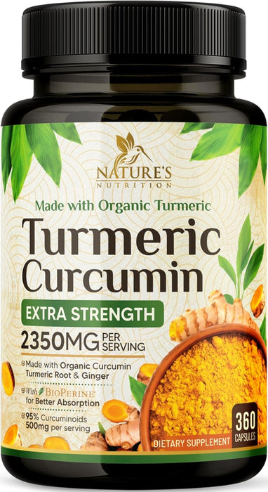 Turmeric Curcumin Supplement 1750mg with Organic Turmeric & Ginger, 95% Curcuminoids, BioPerine Black Pepper for Best Absorption, Nature's Vegan Joint Support, Non-GMO, Bottled in USA