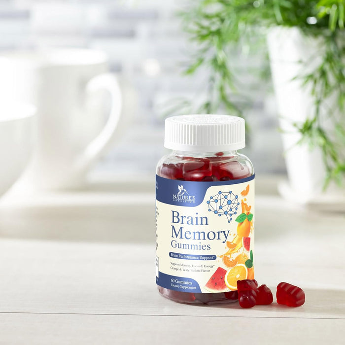 Brain Supplement Gummy for Memory, Focus & Concentration Support Gummies Plus Nootropics, Phosphatidylserine & Vitamins B6 & B12 - Nature's Caffeine Free Nootropic for Brain Health - 60 Gummies