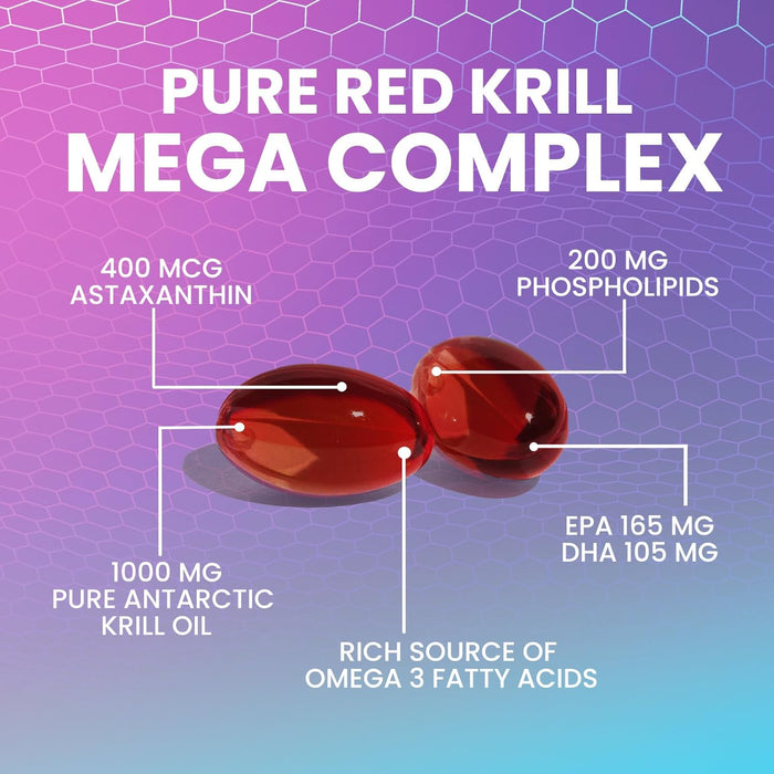 Krill Oil Omega 3 Supplement 1000 mg - Antarctic Krill Oil with Omega-3 EPA, DHA with Astaxanthin Sourced from Red Krill, Brain Health & Immune Support with Phospholipids