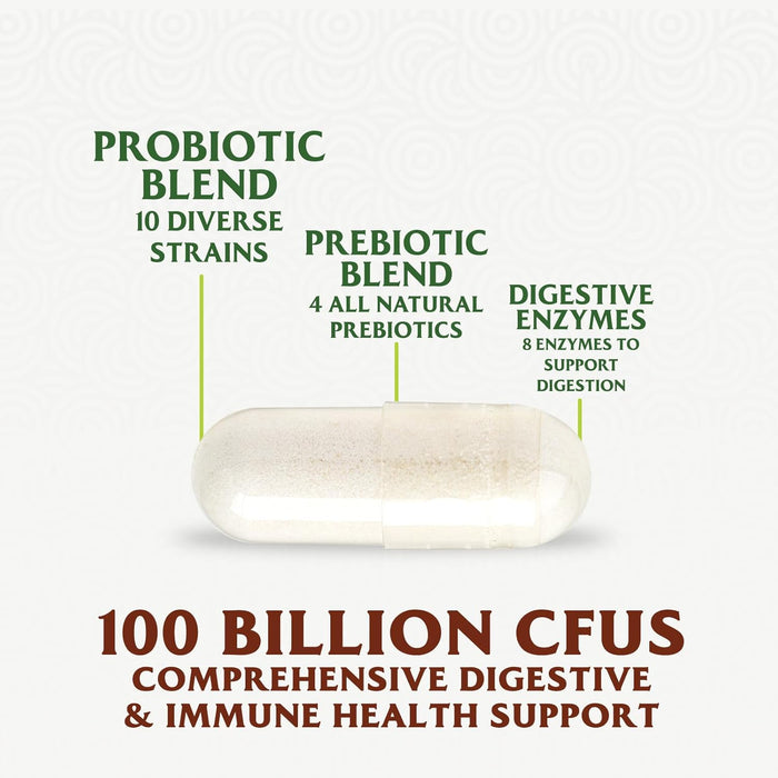 Probiotics for Women & Men - 100 Billion CFU 10 Strains + Prebiotics - Digestive Health, Gut & Immune Support - Support for Occasional Constipation, Gas & Bloating - Non-GMO Shelf Stable - 60 Capsules
