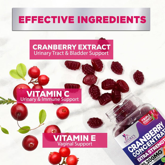 Cranberry Gummies - Urinary Tract Health Gummy + Vitamin C - 25,000mg - Triple Strength Cranberry Concentrate Extract Supplement Pills, Ultimate Potency, Non-GMO, Gluten Free