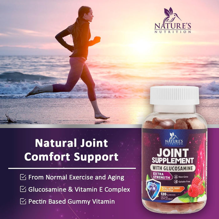 Nature's Joint Support Gummies Glucosamine Plus Vitamin E - Joint Support Supplement for Occasional Discomfort for Back, Knees & Hands - Joint Health & Flexibility Supplement