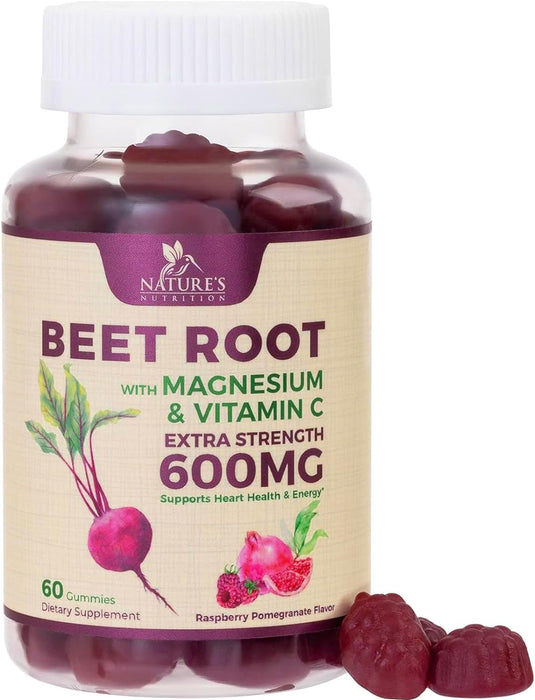 Beet Chews Gummies with Beetroot - Energy & Heart Health Support, Natural Nitric Oxide Production Support, Superfood Beets Gummy Soft Chews Supplement - Pomegranate Flavor