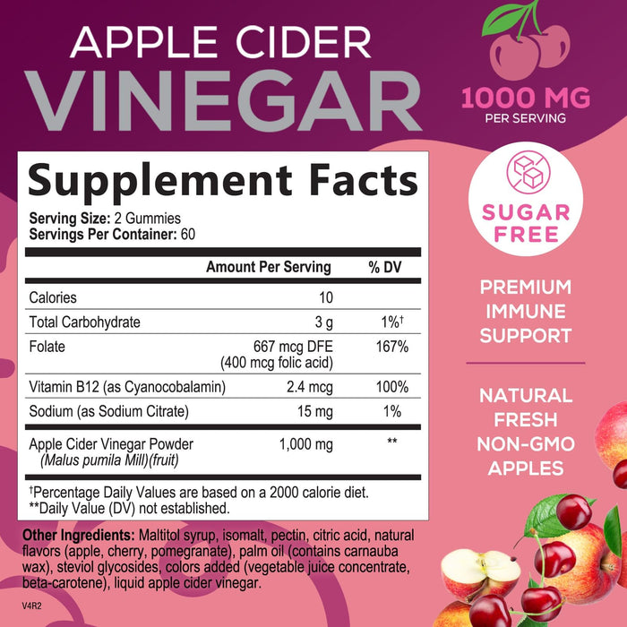 Apple Cider Vinegar + Vitamin B12 1000 mg - 120 Gummies