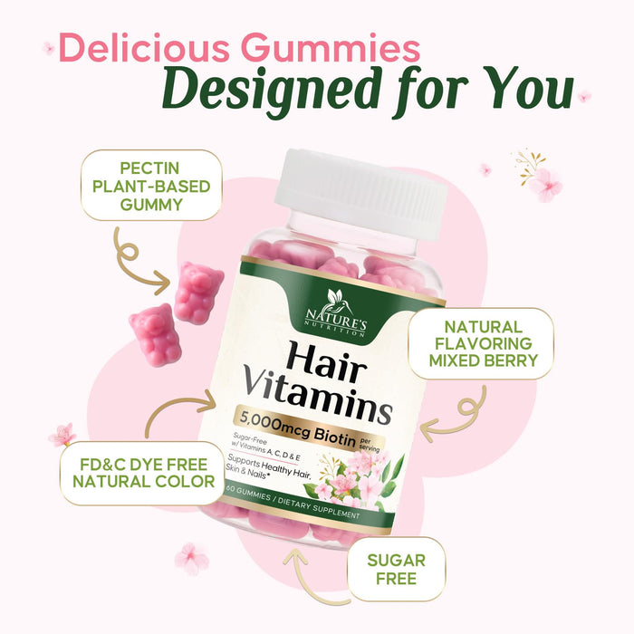 Hair, Skin & Nails Vitamins 5000 mcg - 60 Gummies