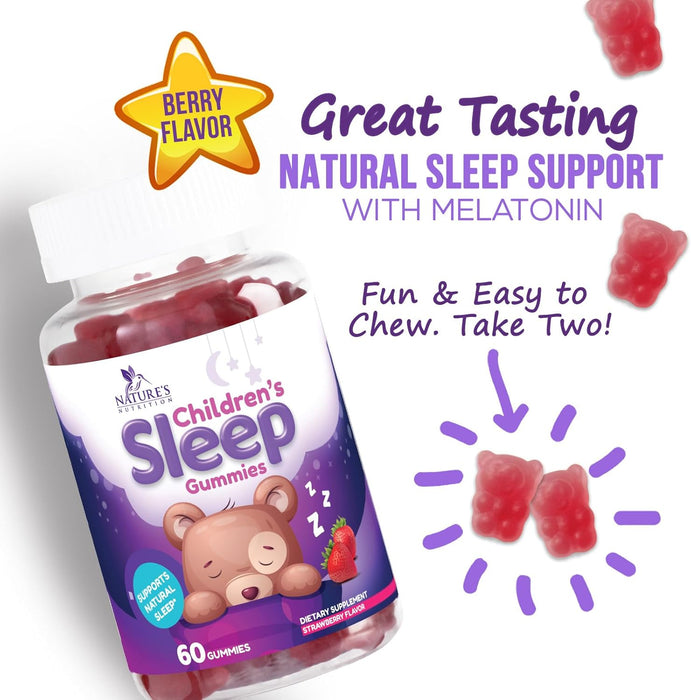 Kids Sleep Gummies, 2mg Melatonin, Nature's Effective & Drug-Free Restful Sleep Support Supplement, Childrens Melatonin Gummy for Ages 4 & Up, Vegan, Non-GMO, Natural Color & Berry Flavor