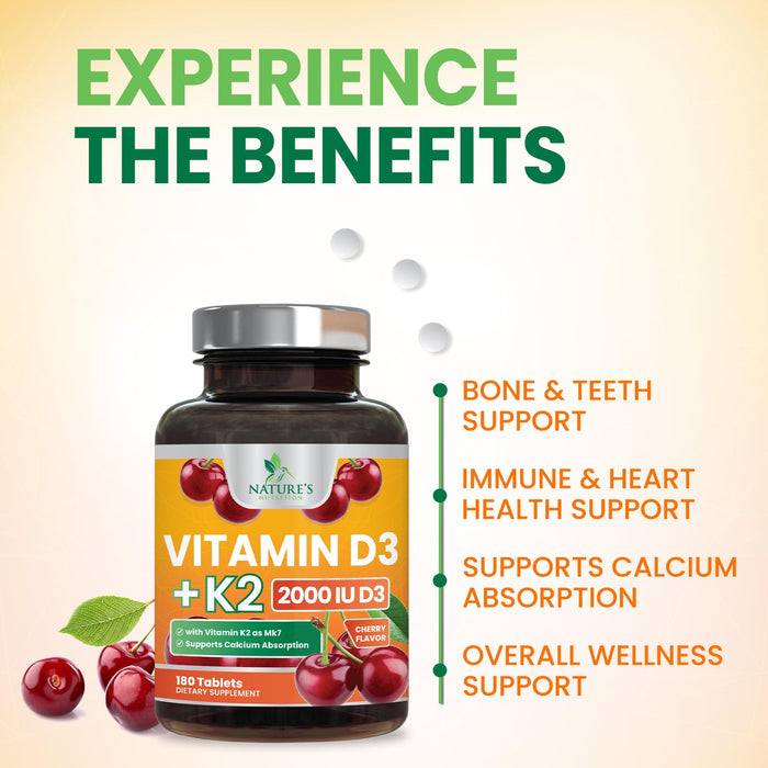 Vitamin D3 K2 2000 IU + with K2 (MK-7) 75 mcg â€“ 180 Tablets