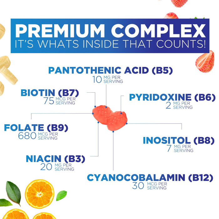B Complex Gummies with Vitamin C & Folic Acid Super Vitamin B Gummy with Niacin â€“ 60 Gummies