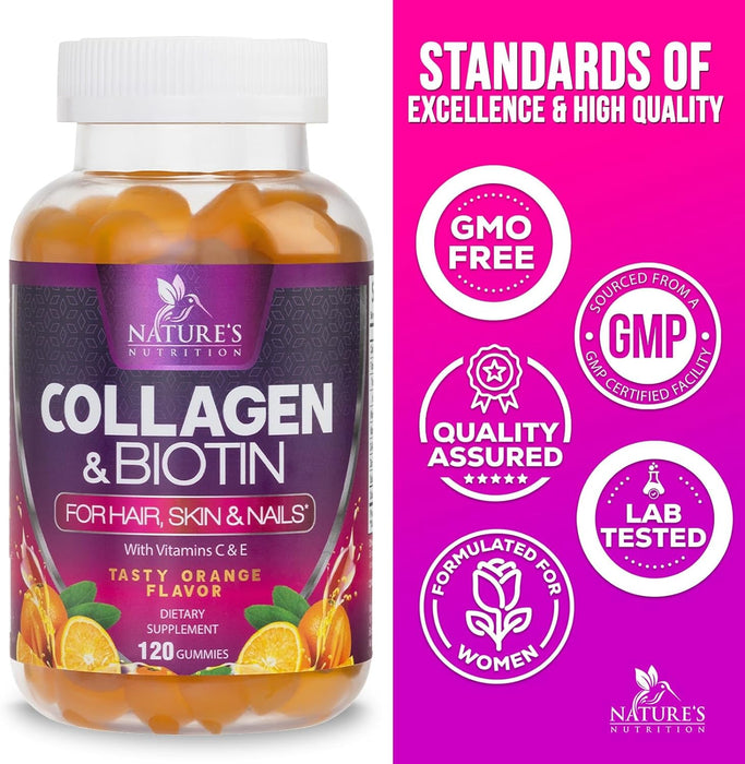 Collagen Peptides - Hair Supplements for Hair Growth Support Women & Men with Biotin Vitamin C, Naturally Support Joint Health & Hair, Skin, & Nail Growth, Collagen Gummies Hair Supplement