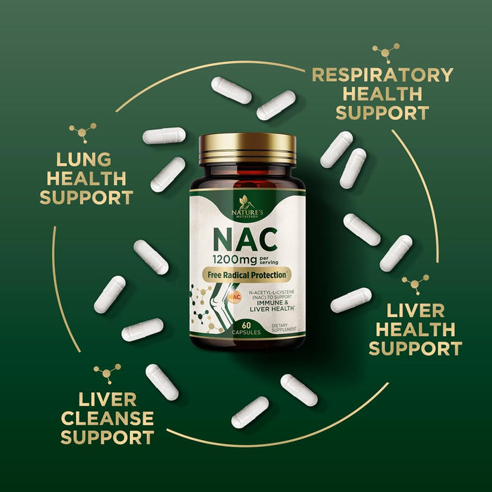 NAC Supplements N-Acetyl L-Cysteine (NAC) 1200 mg - NAC Supplement for Lung Health & Immune Support, Liver Support & Antioxidants, Freefrom N-Acetylcysteine, Gluten Free, Non-GMO