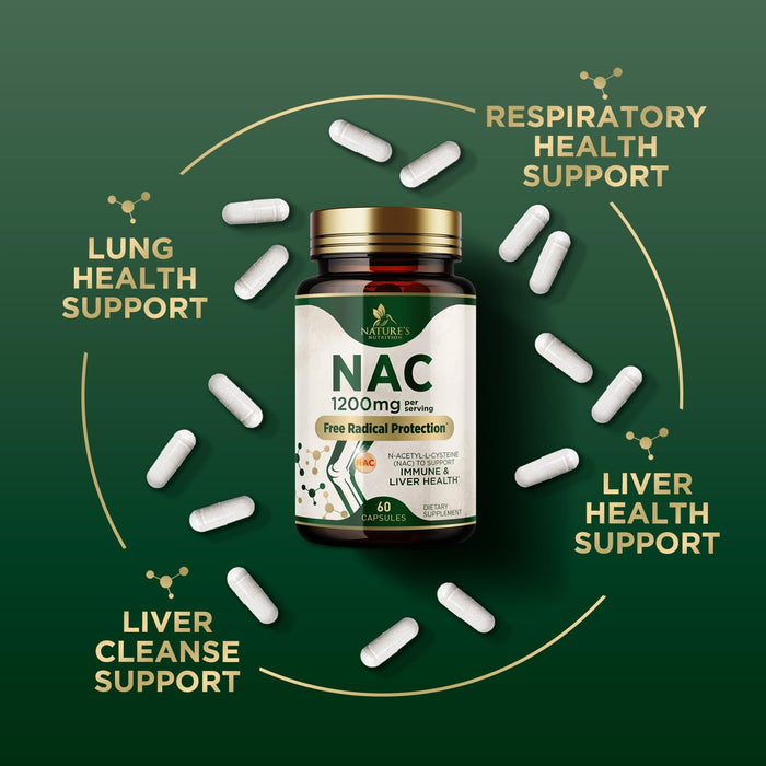 NAC Supplements N-Acetyl L-Cysteine (NAC) 1200 mg - NAC Supplement for Lung Health & Immune Support, Liver Support & Antioxidants, Freefrom N-Acetylcysteine, Gluten Free, Non-GMO
