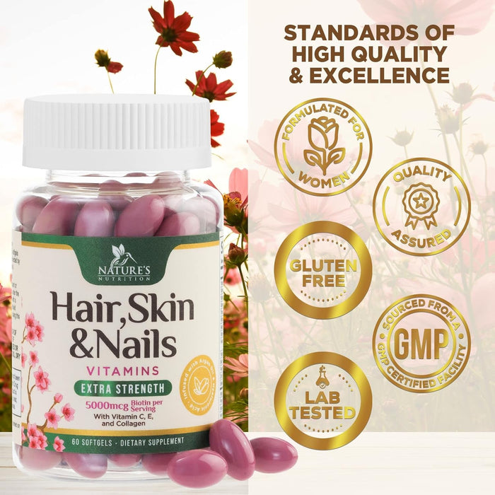 Hair Vitamins for Women, Ultra Strength 5000mcg Biotin Collagen & More - Premium Hair Growth, Skin, Nails & Keratin Support Supplement, Infused with Argan Oil & Hyaluronic Acid, Non-GMO - 120 Softgels
