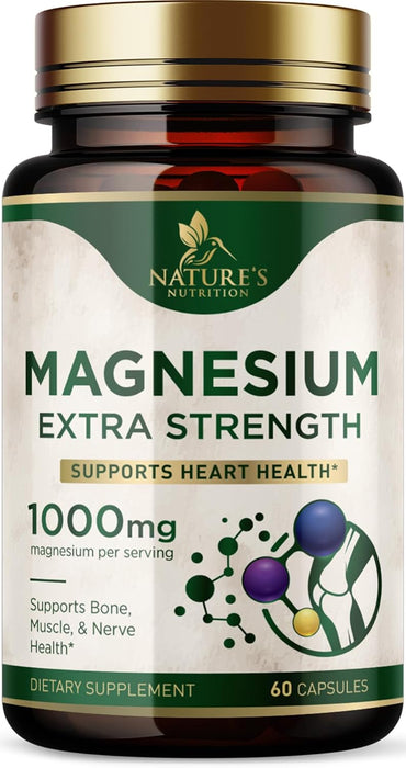 Magnesium Supplement (Citrate Oxide) 1000mg for Best Absorption, Supports Bone, Heart Health, Nerves, Muscles & Metabolism, Nature's Pure Magnesio Vitamin Pills, Bottled in USA