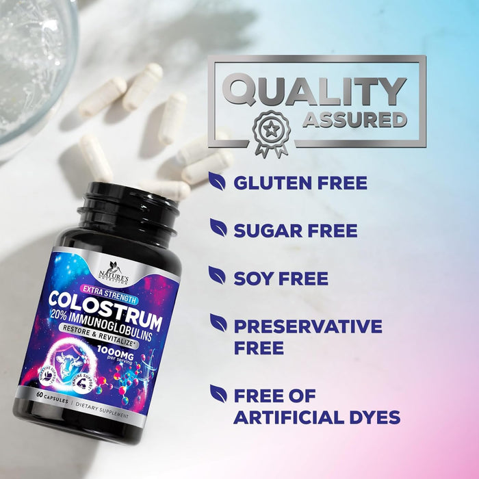 Colostrum For Women Supplement 1000mg 20% Immunoglobulins for Muscle, Skin & Hair Support - Gut Health Digestive & Immune Support - Bovine Colostrum Powder - Gluten Free & Unflavored