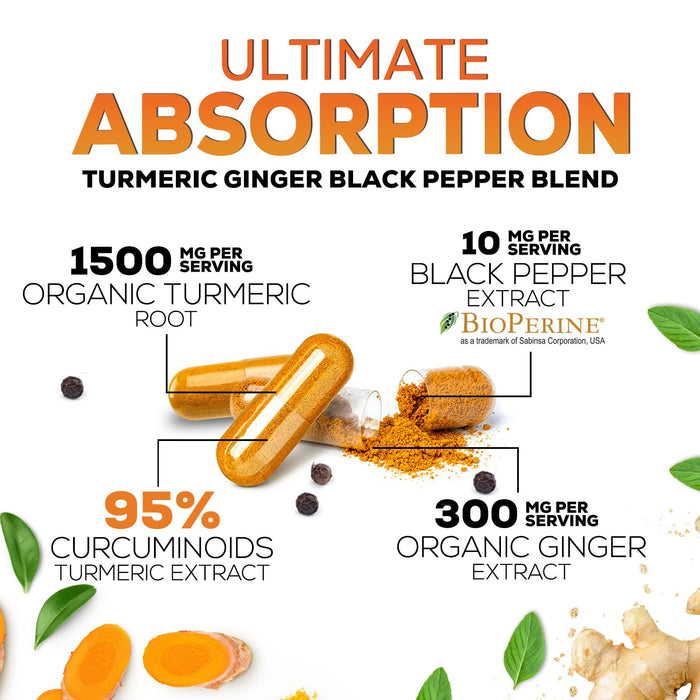 Turmeric Curcumin + Ginger & Black Pepper 1950 mg - 180 Capsules