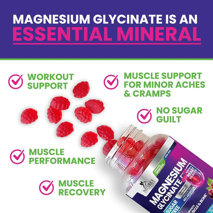 Magnesium Glycinate Supplement Gummies - Magnesium Supplement with Bone Muscle & Heart Health Support - Gentle on Stomach & Chelated for Max Absorption - Non-GMO Grape Flavor & Sugar Free