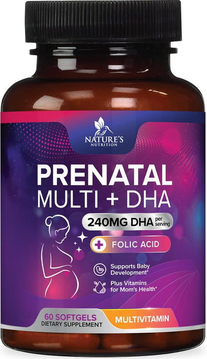 Women's Prenatal Multivitamin with Folic Acid & DHA, Prenatal Vitamins w/ Folate, Omega 3, Vitamins D3, B6, B12 & Iron, Pregnancy Support Prenatal DHA Supplement, Non-GMO Gluten Free