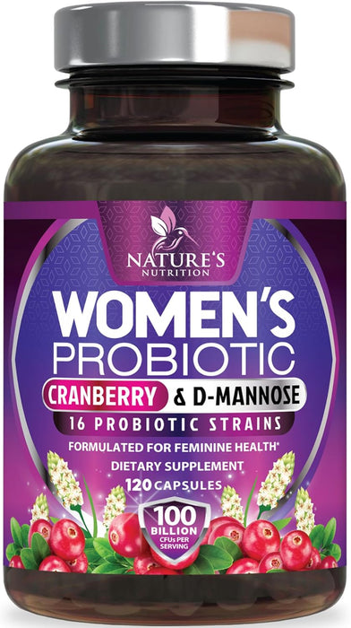 Probiotics for Women 60 Billion CFU - 16 Strains, Prebiotics & Cranberry, PH Balance, Digestive Health, Vaginal & Immune Support, Womens Probiotic for Gut Health, Shelf Stable - 120 Capsules