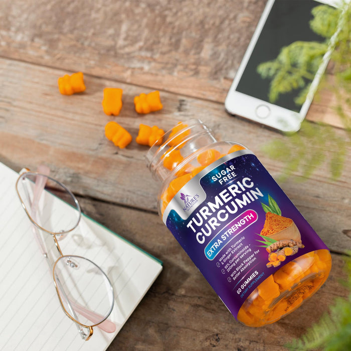 Turmeric Supplement Gummies Sugar Free - Turmeric Curcumin and Ginger Gummies with Black Pepper Extract for High Absorption, Curcumin Gummy for Joint Support, Non-GMO, Gluten Free