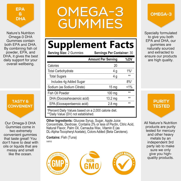 Omega 3 Fish Oil Gummies with High Absorption DHA & EPA, Orange Flavor
