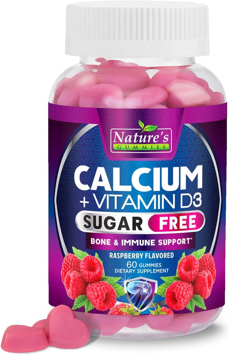 Sugar Free Calcium Gummy Bites Plus 400 IU Vitamin D3, Bone Health & Immune Support, Supports Bone Strength - Chewable Calcium Nutrition Supplement, Non-GMO, Berry Flavor Chews