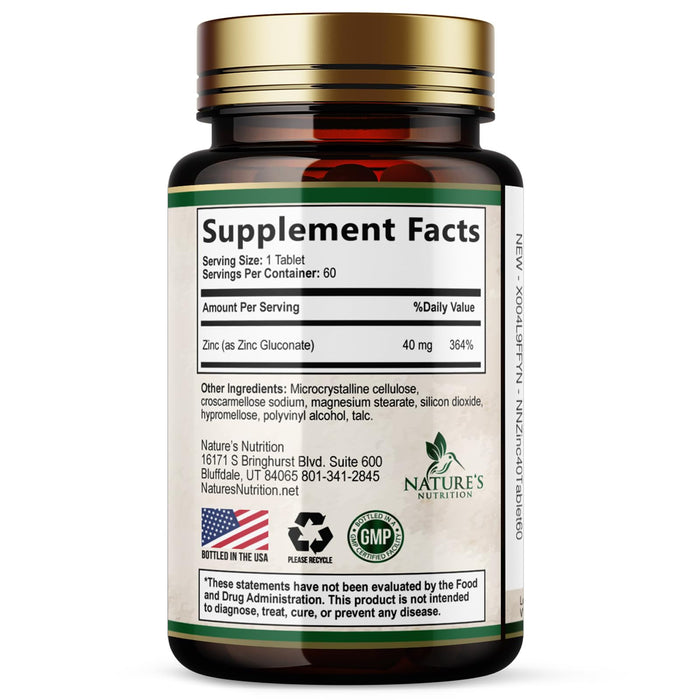Zinc 40 mg - 60 Tablets