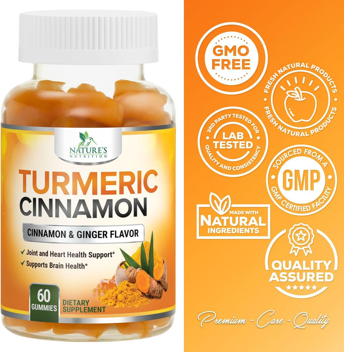Turmeric Gummies with Black Pepper for Best Absorption, Turmeric Curcumin Supplement Chewable - Joint & Heart Support, Natural Immune Support, Vegan Friendly Vitamins for Men and Women
