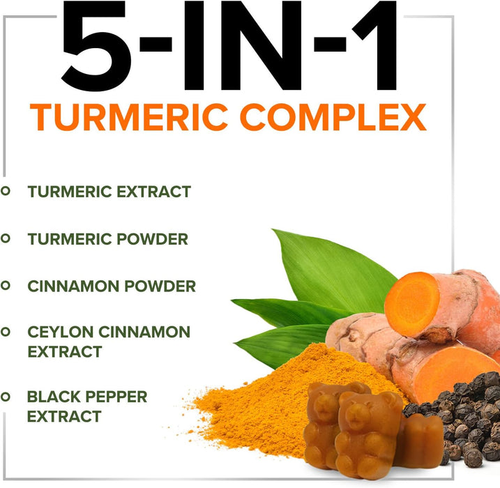 Turmeric Gummies with Black Pepper for Best Absorption, Turmeric Curcumin Supplement Chewable - Joint & Heart Support, Natural Immune Support, Vegan Friendly Vitamins for Men and Women