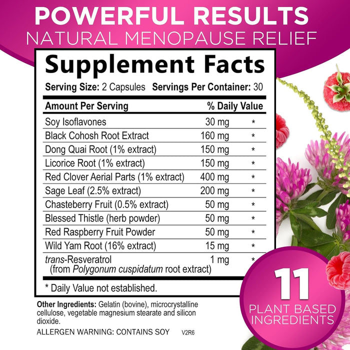 Menopause Supplements Extra Strength Hot Flash Support 1256 mg - Menopause Support for Women - Made in USA - Natural Support with Black Cohosh, Dong Quai & Soy Isoflavones