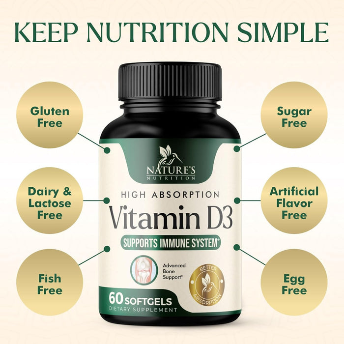 Vitamin D3 5000 IU (125 mcg) - High Potency Vitamin D-3 Supplement (2 Month Supply) for Bone, Teeth, Muscle and Immune Health Support - Dietary Supplement, Gluten Free, Non-GMO