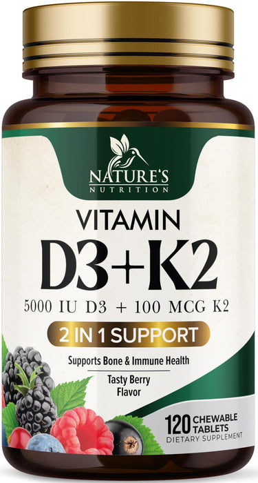 Vitamin D3 + K2 (MK-7) 5000 IU + 100 mcg - 120 Tablets