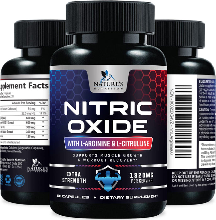 Extra Strength Nitric Oxide Supplement L Arginine 3X Strength - Citrulline Malate, AAKG, Beta Alanine - Premium Muscle Supporting Nitric Oxide Booster for Strength & Energy Supplements