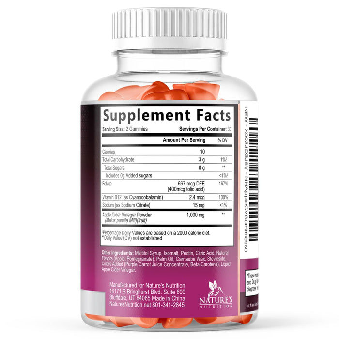 Sugar Free Apple Cider Vinegar Supplement Facts