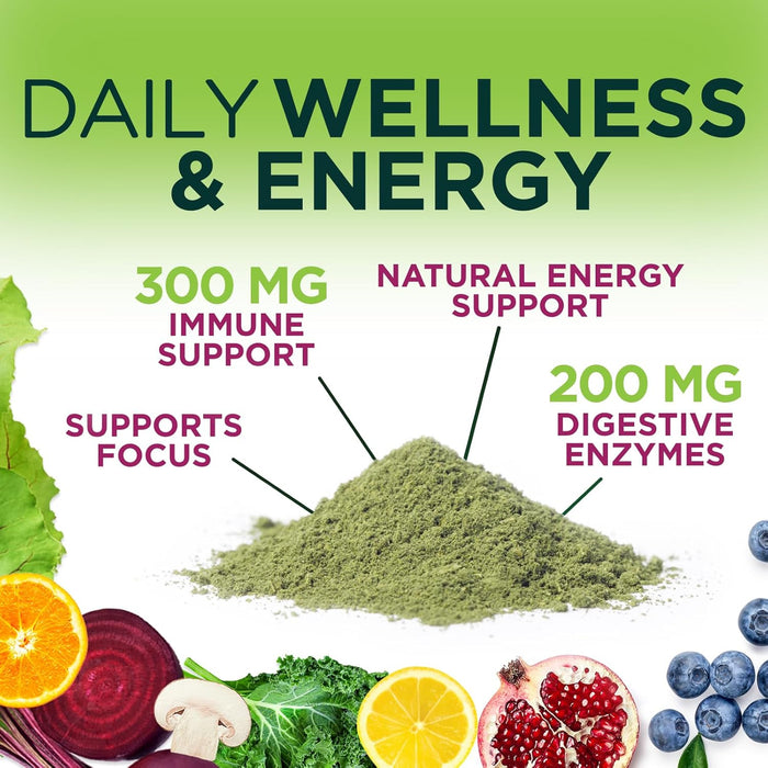 Greens Superfood Powder Supplement - Super Green Smoothie Mix Blend with Spirulina, Wheat Grass, Chlorella, Beets, Digestive Enzymes & Antioxidants - Natural Gut Health, Vegan & Non-GMO - 30 Servings