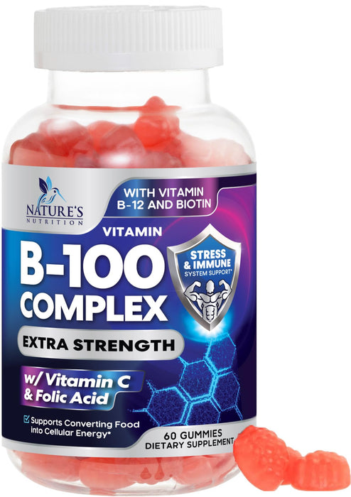 B Complex Gummies with Vitamin C & Folic Acid Super Vitamin B Gummy with Niacin â€“ 60 Gummies