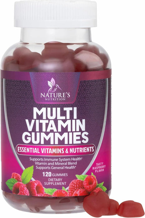 Multivitamin Gummies, Extra Strength Daily Gummy Vitamin & Antioxidant Supplement for Women & Men with Vitamins A, C, D, E, B-6, B-12 & Zinc for Immune Health Support, Non-GMO, Raspberry