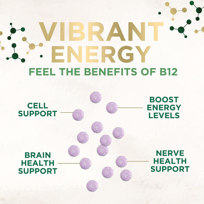 Vitamin B 12 Complex Supplement 1,000 mcg - Fast Dissolve Chewable for Energy & Nervous System Health Support - Maximum Strength Dietary Supports for Women & Men - B12 Vitamins