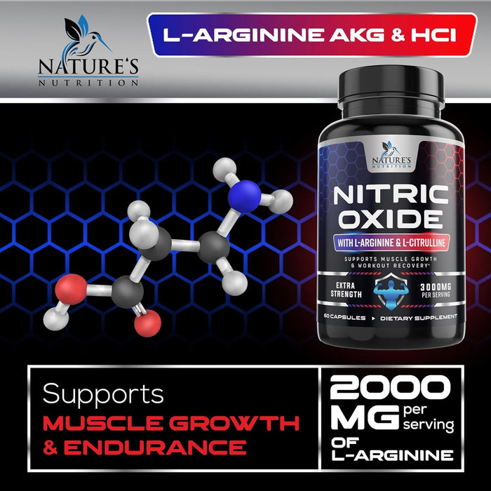 Extra Strength Nitric Oxide Supplement L Arginine 3X Strength - Citrulline Malate, AAKG, Beta Alanine - Premium Muscle Supporting Nitric Oxide Booster for Strength & Energy Supplements
