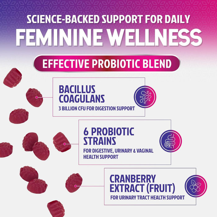Formulated Probiotics for Women Gummy w/ pH Support - Womens Probiotic for Digestive Health, Vaginal, Urinary & Immune Support, 3 Billion CFU w/ Cranberry, Womens Probiotic Supplement