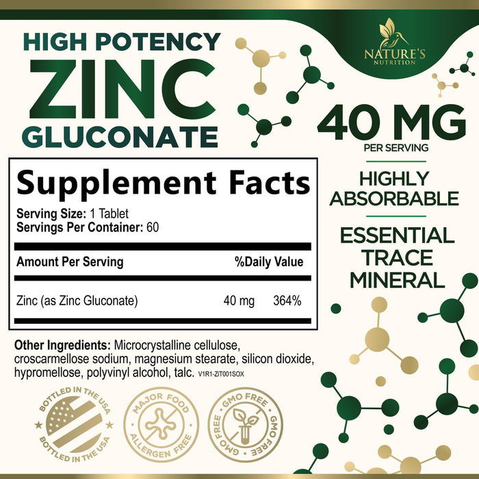 Zinc 40 mg - 60 Tablets