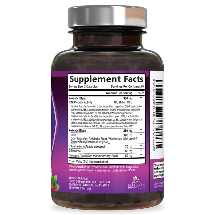 Women's Probiotic + Cranberry & Prebiotics 60 Billion CFU - 120 Capsules